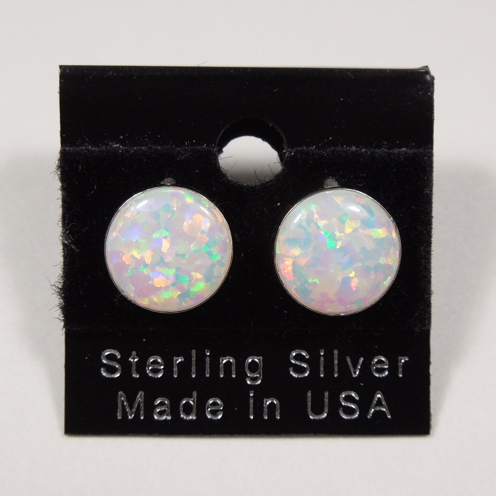 8mm White Fire Opal 925 Sterling Silver Stud